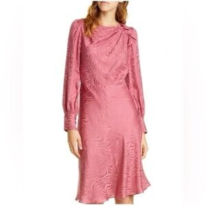 Rebecca Taylor Long Sleeve Swirl Jacquard Dress Hibiscus Pink